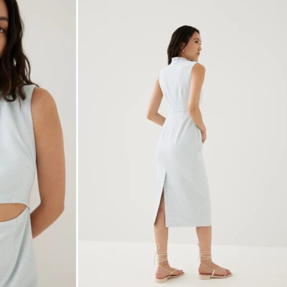 Love Bonito Agnes Shoulder Padded Tweed Mandarin Collar Midi Dress - Picture 7 of 12